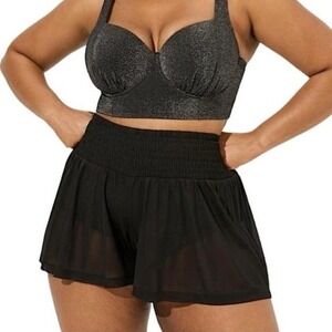 TORRID Swim Shorts Cover-Up Semi-Sheer Mesh Smocked Waist Flowy NWT Size 1X